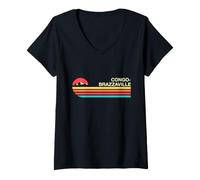 Femme Style Vintage coloré Congo-Brazzaville T-Shirt avec Col en V