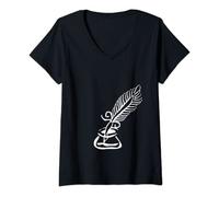 Femme Stylo plume à encre T-Shirt avec Col en V