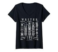 Femme Stylo Plume écrivain auteur romancier Livre Vintage Verni T-Shirt avec Col en V