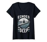 Femme Submariner Citation Echoes in The Deep Stealth U-Boat Submarine T-Shirt avec Col en V