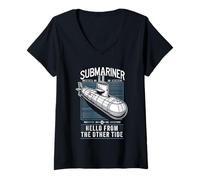 Femme Submariner Citation Hello from The Other Tide U-Boat Submarine T-Shirt avec Col en V