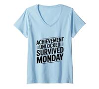 Femme Succès débloqué Survived Monday Gamer Motivation T-Shirt avec Col en V