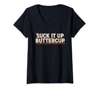 Femme Suck It Up Buttercup Citation de Motivation rétro Vintage T-Shirt avec Col en V