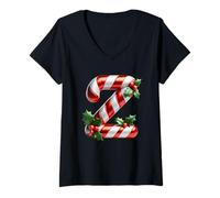 Femme Sucre d'orge de Noël Lettre Z Esprit Festif T-Shirt avec Col en V