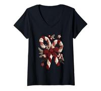 Femme Sucre d'orge Festif et nœud l'esprit des fêtes T-Shirt avec Col en V
