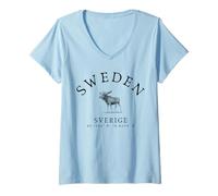 Femme Suède Sverige Scandinavie Midsommar Suédois T-Shirt avec Col en V