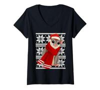 Femme Sugar Glider Ugly Christmas Holiday, Amoureux des Animaux T-Shirt avec Col en V