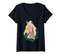 Femme Sugar Skull, Cheval de Trait américain en crème pour Le Jour des Morts T-Shirt avec Col en V