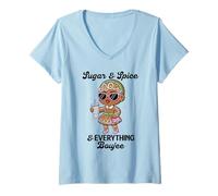 Femme Sugar & Spice & Everything Boujee Graphique de Noël Amusant T-Shirt avec Col en V