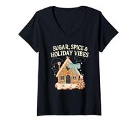Femme Sugar Spice Holiday Vibs Gingerbread Christmas Party Santa T-Shirt avec Col en V