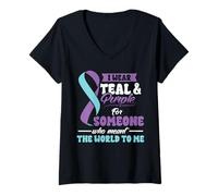 Femme Suicide Prevention Wear Teal Purple Someone Meant The World T-Shirt avec Col en V