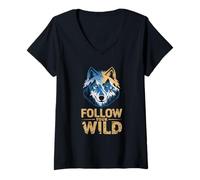 Femme Suivez la nature sauvage de votre loup T-Shirt avec Col en V