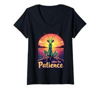 Femme Suivez l'ambiance du Coucher de Soleil de The Patience Praying Mantis T-Shirt avec Col en V