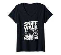 Femme Suivi De Odeur Chien Sniff Walk Mode on Aventure T-Shirt avec Col en V