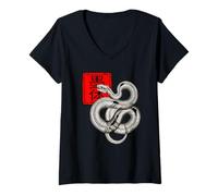 Femme Sumi-E Ink Art VENTRAL View Snake Encre ESTHÉTIQUE Anatomie T-Shirt avec Col en V