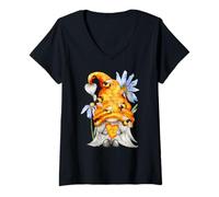 Femme Summer GNOME for Bee Keeper Daisy Flower and Honey Bee GNOME T-Shirt avec Col en V