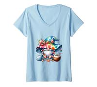 Femme Summer GNOME with Tie Dye Hat and Coconut for Beach Lover T-Shirt avec Col en V