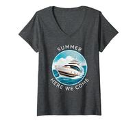 Femme Summer Here We Come - Family & Couples Cruise Trip T-Shirt avec Col en V