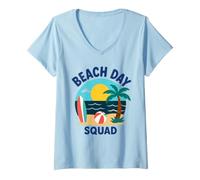 Femme Summer Ocean Vacation Funny Beach Day Squad T-Shirt avec Col en V