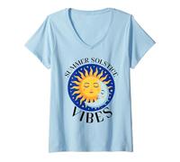 Femme Summer Solstice Vibes Roue de l'année Midsommar T-Shirt avec Col en V