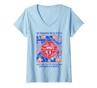 Femme Summer Sun Fun - Une Joie sans Fin à la Plage (graphisme rétro) T-Shirt avec Col en V