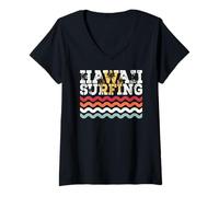 Femme Summer Sunshine Paradise Beach Paradise Surfing HAWAII T-Shirt avec Col en V