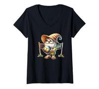 Femme Summer Vacation GNOME in Green Flip Flops Beach Volleyball T-Shirt avec Col en V