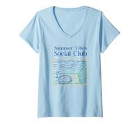 Femme Summer Vibes Social Club (Graphique de Pique-Nique) T-Shirt avec Col en V