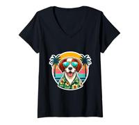 Femme Summer Vibes Vacation Tropical Holiday, propriétaire d'un chien en Bretagne T-Shirt avec Col en V