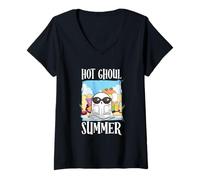 Femme Summerween Halloween Beach Ghost Hot Ghoul Summer T-Shirt avec Col en V