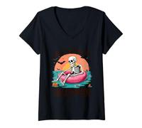 Femme Summerween Just Waiting for Halloween Squelette Sunset T-Shirt avec Col en V