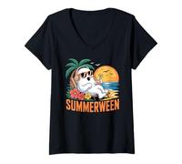 Femme Summerween Relaxing Chill Ghost Sunset Halloween Summer T-Shirt avec Col en V