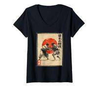 Femme Sumo Wrestler Ukiyo-e Edo Lutte Japonaise Vintage T-Shirt avec Col en V