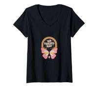 Femme Sun, Powered Body Butterfly Retro 70s Rainbow T-Shirt avec Col en V