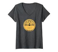 Femme Sun Records Vinyl Johnny Cash I Walk The Line Vinyle T-Shirt avec Col en V, Chiné Foncé, XL