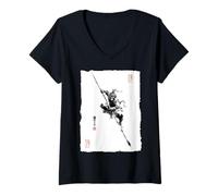 Femme Sun Wukong The Monkey King Mythologie Chinoise Art Vintage T-Shirt avec Col en V
