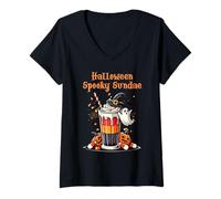 Femme Sundaes effrayantes d'halloween rétro T-Shirt avec Col en V