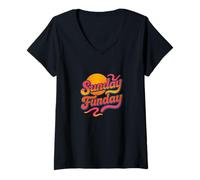 Femme Sunday Funday Retro Vibes Weekend Mood Funny Chill Citation T-Shirt avec Col en V