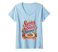 Femme Sunday Sauce Italienne Summer T-Shirt avec Col en V