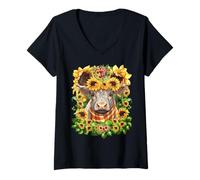 Femme Sunflower Highland Cow Mom Graphic for Women Scottish Cow T-Shirt avec Col en V