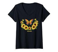 Femme Sunflower Keep Positive Butterflies Quotes Butterfly T-Shirt avec Col en V