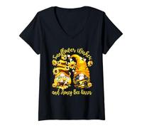 Femme Sunflower Wishes and Honey Bee Kisses with Cute Summer GNOME T-Shirt avec Col en V