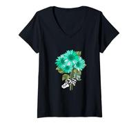 Femme Sunflowers My Last, My All Light Teal Aqua T-Shirt avec Col en V