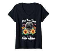 Femme Sunflowers Valentine's Day Puli Dog Valentines T-Shirt avec Col en V
