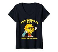 Femme Sunny Safe, The Word is Out Being Safe is Cool. T-Shirt avec Col en V