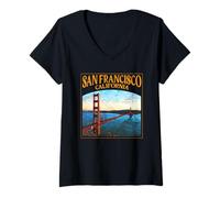 Femme Sunset California San Francisco Golden Gate Bridge Souvenir T-Shirt avec Col en V