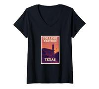 Femme Sunset in Station Texas Sunrise Dusk Aube Voyage Art Graphic T-Shirt avec Col en V