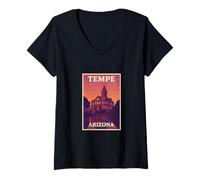 Femme Sunset in Tempe Arizona Sunrise Dusk Aube Voyage Art Graphic T-Shirt avec Col en V