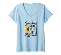 Femme Sunshine Mixed with A Little Hurricane, Cadeau Amusant Tournesol T-Shirt avec Col en V