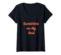Femme Sunshine on My Soul - Rouge Corail T-Shirt avec Col en V